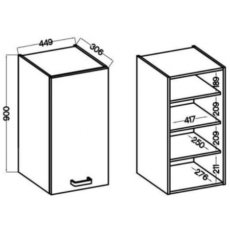 Szafka kuchenna 45 cm górna AURO WH/AR 45 G-90 1F antyfinger